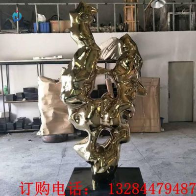不锈钢镜面太湖石水景雕塑
