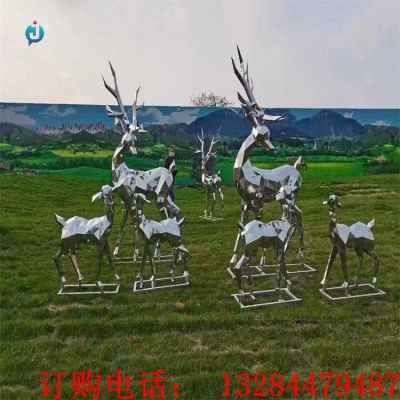 不锈钢镜面母子鹿雕塑