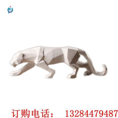 不锈钢几何豹子动物雕塑
