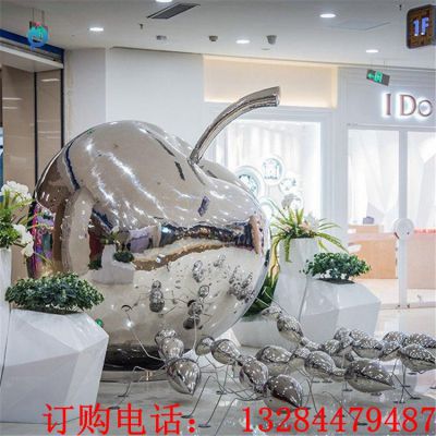 不锈钢镜面苹果雕塑