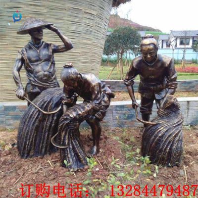 铸铜农耕水稻人物雕塑