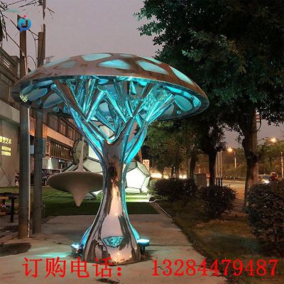 大型不锈钢发光蘑菇雕塑