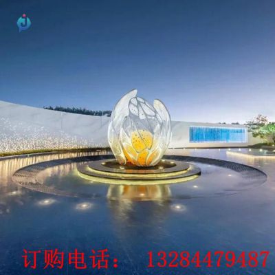 不锈钢发光花苞水景雕塑