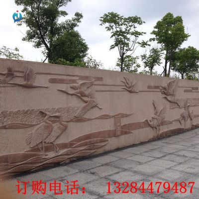 石雕仙鹤浮雕墙雕塑