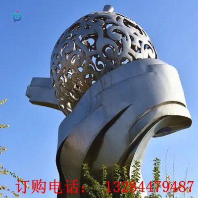 大型不锈钢镂空圆球城市雕塑