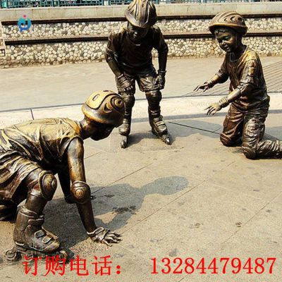 铸铜儿童轮滑雕塑