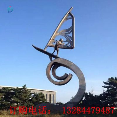 不锈钢人物冲浪雕塑