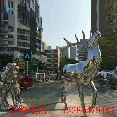 不锈钢镜面麋鹿雕塑