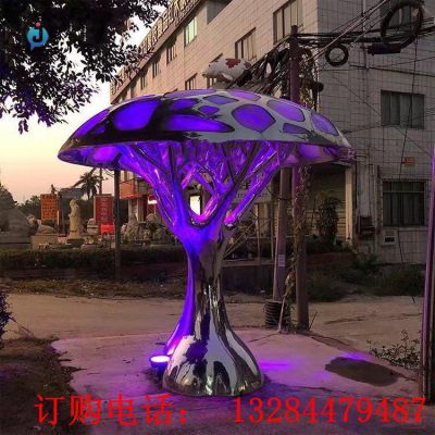不锈钢发光蘑菇树雕塑