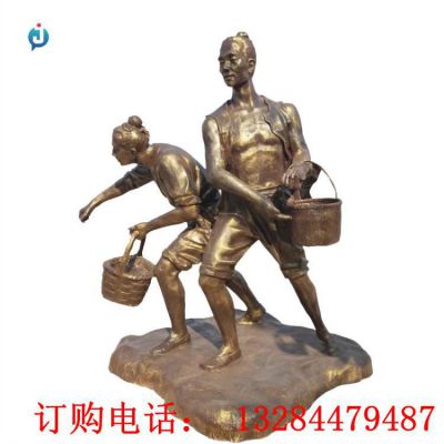 铸铜农耕文化播种雕塑