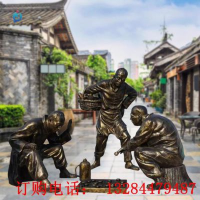 铸铜人物下棋雕塑