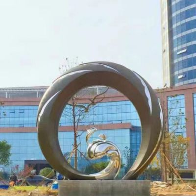 不锈钢抽象凤凰圆环雕塑