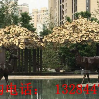 不锈钢树叶角鹿雕塑