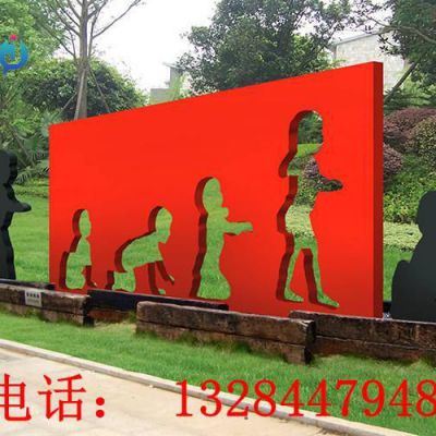 不锈钢剪影墙小孩雕塑