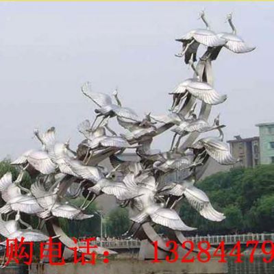 不锈钢大雁群雕塑