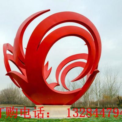大型不锈钢抽象凤尾雕塑