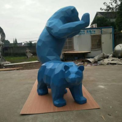 不锈钢几何狗熊雕塑