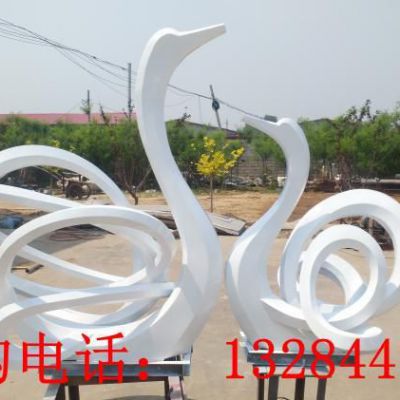 不锈钢抽象天鹅水景雕塑