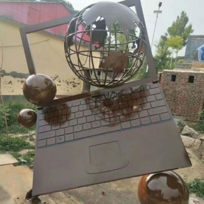 不锈钢地球仪笔记本雕塑