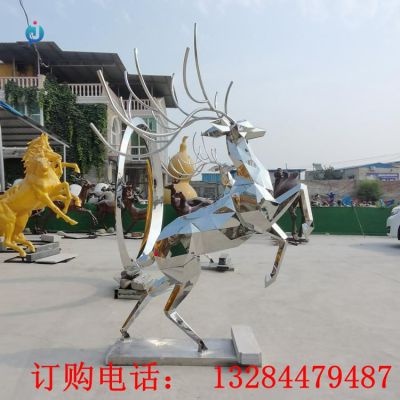 不锈钢几何鹿雕塑