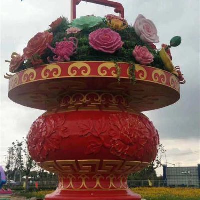 大型不锈钢花篮雕塑