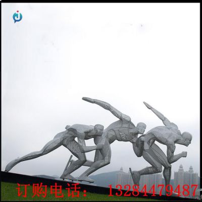 大型不锈钢滑雪雕塑