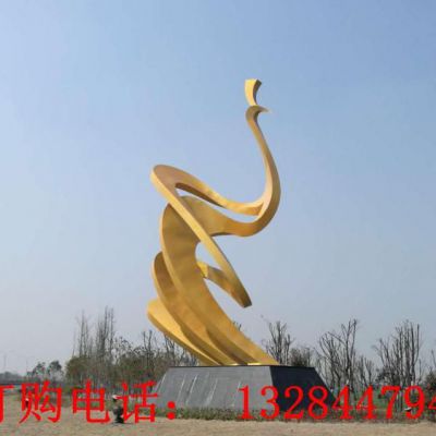 不锈钢抽象金色凤凰雕塑