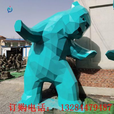 不锈钢几何熊雕塑