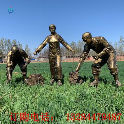 铸铜人物种水稻雕塑