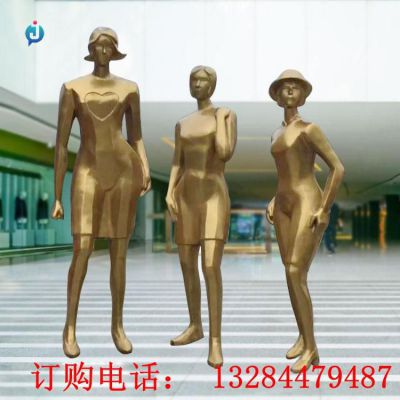 铸铜人物逛街雕塑