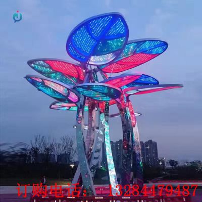 大型不锈钢发光树叶雕塑