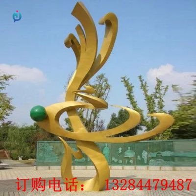 不锈钢金色抽象凤凰雕塑