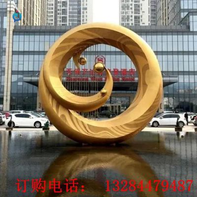 不锈钢圆环金色凤凰雕塑