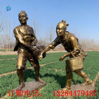 铸铜农耕文化播种雕塑