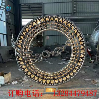 不锈钢发光圆环鱼群雕塑