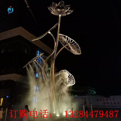 不锈钢镂空荷花荷叶雕塑