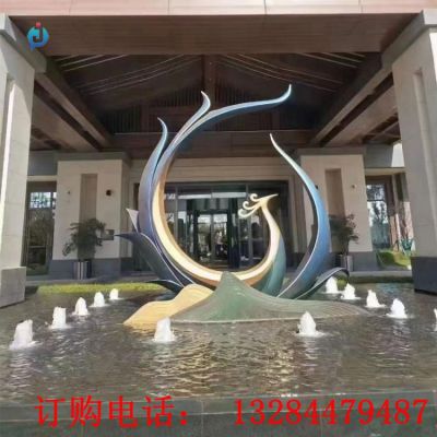 不锈钢抽象凤凰圆环雕塑