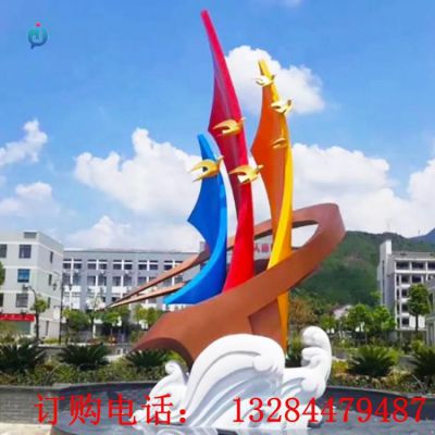 不锈钢帆船海鸥雕塑