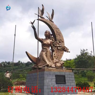 铸铜月亮女孩雕塑