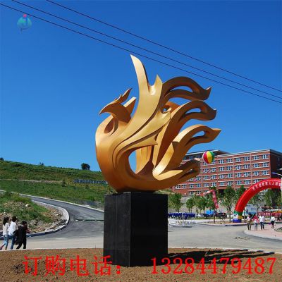 不锈钢金色抽象凤凰雕塑