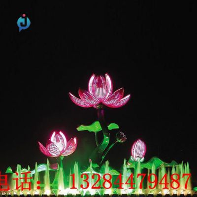 大型不锈钢发光荷花雕塑