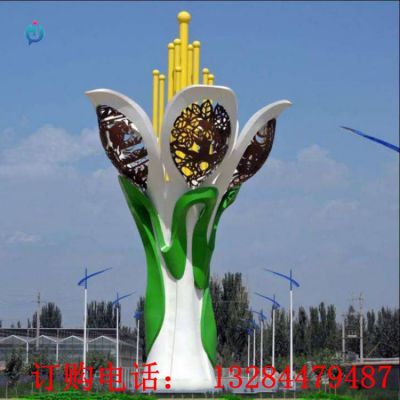 大型不锈钢彩绘花蕊雕塑