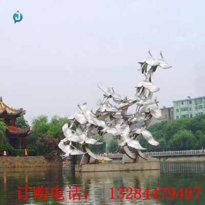 大型不锈钢大雁群雕塑