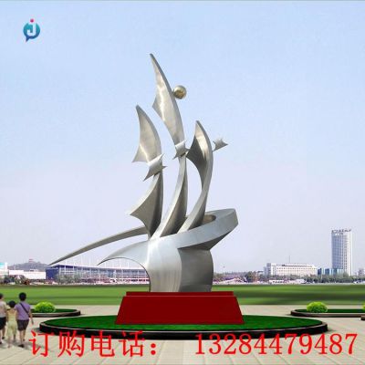 大型不锈钢帆船校园雕塑