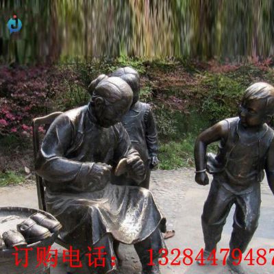 铸铜人物纳鞋底雕塑
