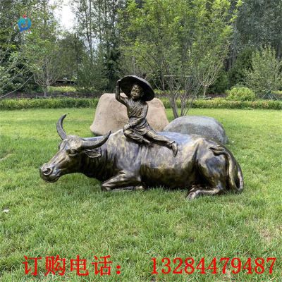 铸铜牧童放牛雕塑