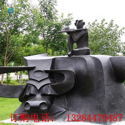 铸铜抽象牧童放牛雕塑