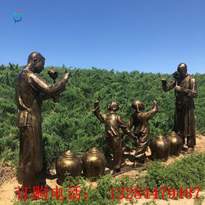 铸铜人物打香油雕塑