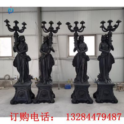 铸铜天使抱灯雕塑