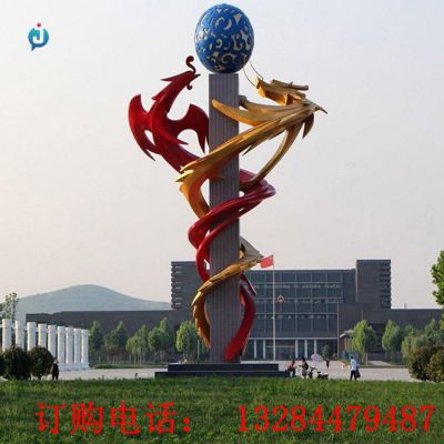 不锈钢龙凤柱雕塑